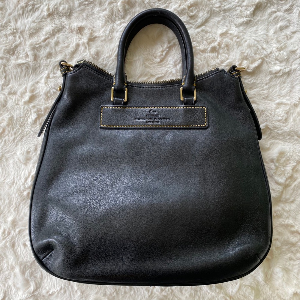 Dooney & Bourke Teardrop Satchel Black Florentine Vacchetta Leather Shoulder Bag - Picture 6 of 14